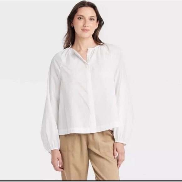 Universal Thread White Women's Button Down Balloon Long Sleeve cotton top size L - Picture 1 of 2